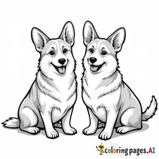 A valentine's day theme with two corgis named Mac & Cheddar.  The corgis have no tail. Incorporate cheddar cheese & mac-n-cheese. no tails on the dogs