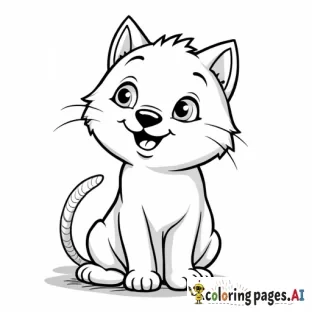 A very simple cat coloring page. The cat is happy. The lines are clean and bold, suitable for a toddler to color.