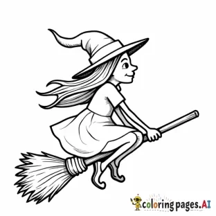 A witch flying on a broom at night