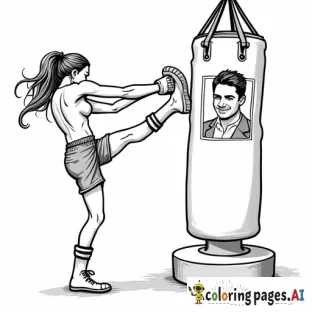 a woman hitting a punching bag with a pic of her ex boyfriend on it