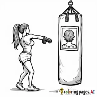 a woman hitting a punching bag with a pic of her ex boyfriend on it