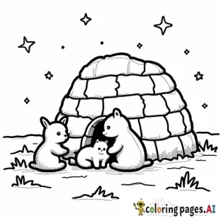 Adorable animals building an igloo together.