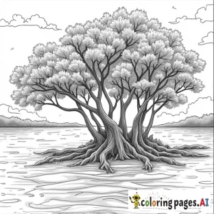 adult coloring page featuring mangrove trees