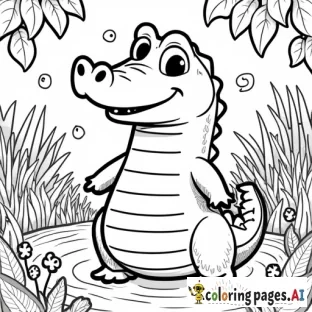 *AI Image Generator Prompt: "Create a detailed and engaging coloring page featuring a cute and friendly alligator. The alligator should be depicted in a playful pose, surrounded by a lush swamp environment. Include elements like flowing water, tropical plants, and quaint little insects buzzing around. The alligator should have big, expressive eyes and a smiling mouth, showcasing its gentle nature. Ensure that the outlines are bold and the design offers a variety of patterns and textures for coloring, making it suitable for children. The overall scene should be fun, inviting, and easy to color."