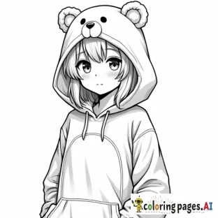 Anime girl wearing care bear hoodie. High resolution. Thick line art.