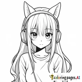 Anime girl wearing cat headphones. High resolution. Thick line art. Gamer girl.