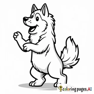 a square coloring page of a husky dancing in a disco