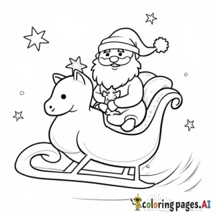 Baby and santa flying in sleigh