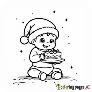 Baby in Santa hat with cake
