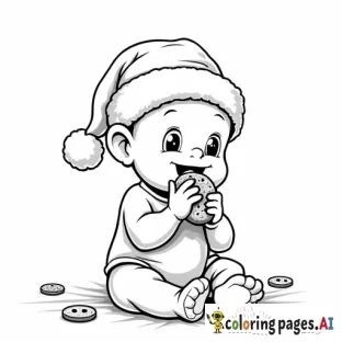 Baby with Santa hat eating cookies