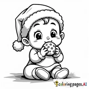 Baby with Santa hat eating cookies