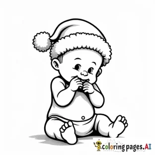 Baby with Santa hat eating cookies