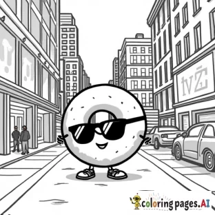 Bagel with sun glasses standing in NYC in Times Square