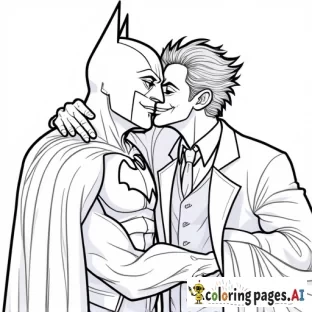 Batman and Joker embraced in a kiss