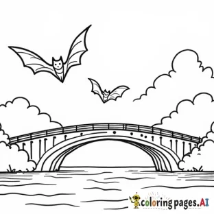 bats flying out from a bridge with black lines