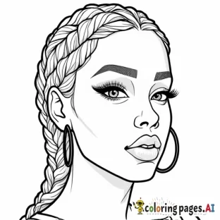 Beautiful black woman with full lips wearing hoop earrings with braided hair