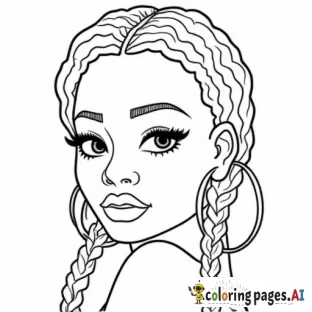 Beautiful black woman with full lips wearing hoop earrings with braided hair