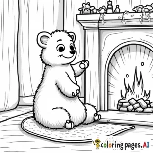 Berenese Mountain sitting by a fireplace and looking at christmas decorations and has one paw on a glode