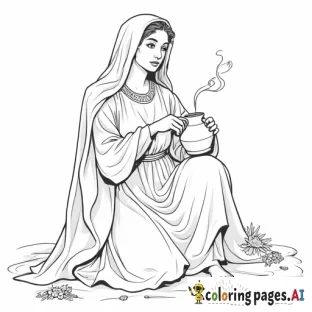 Biblical woman pouring oil from jug