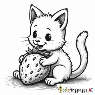 big cat eating a big strawberry