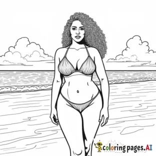 black girl on the beach in 2 piece bikini curvy