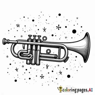 black & white coloring page, trumpet on display