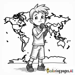 Boy with fully visible world map background