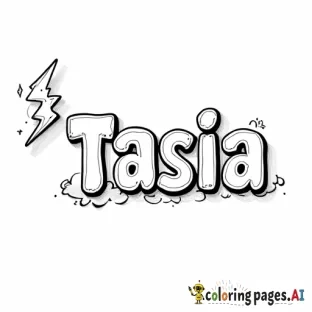 bubble letter name Tasia with ightening bolt coming out of the letter T