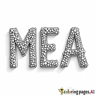 BUBBLE LETTERS OF THE NAME MEA MADE UP OF CANDIES.