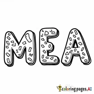 BUBBLE LETTERS OF THE NAME MEA MADE UP OF CANDIES SKITTLE SUCKERS JOLLY RANCHER JUICE SNACKS