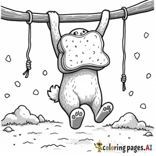 bunny with a peanut butter and jelly sandwich hanging upside down on a playground
