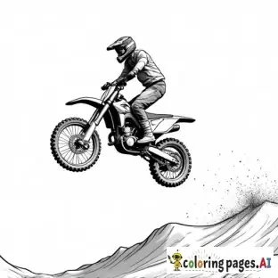 Can you make me a black and white coloring page of a dirtbike throwing a whip mid air