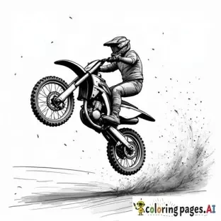 Can you make me a coloring page of a dirtbike throwing a whip mid air