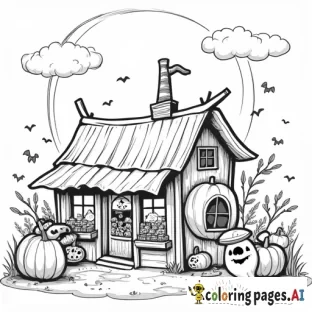 Child friendly halloween market with ghosts and scarecrow, simple