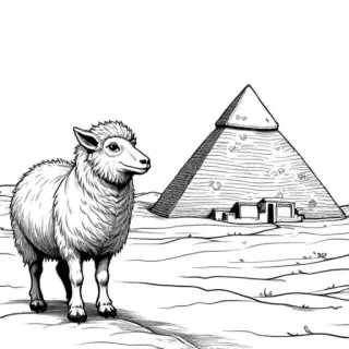 children coloring book styled, a sheperd heading towards the pyramids - Free Printable Coloring Page