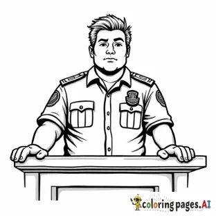 chubby 21-year-old male police officer Tuck Gorman with sandy  hair   leaning on  police station booking desk