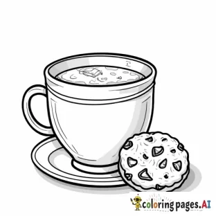 color page a cup of cocoa with cookies
