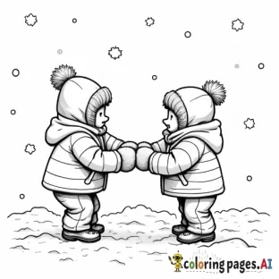 color page featuring  a lchildren playingin snow