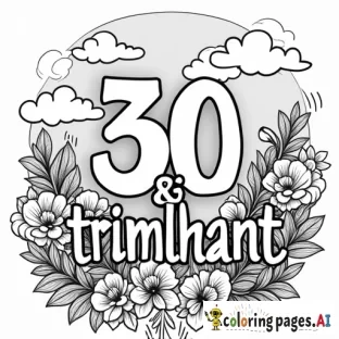 Coloring page with the words, 30 & triumphant