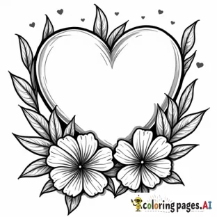 Create 5 pages of an outline of hearts and flowers for a coloring books. The objects should not be colored in. Place Happy Valentine's Day on each day