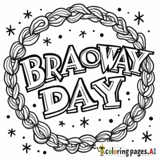 create a black and white coloring page and include a collage of broadway play logo