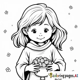 Create a blank coloring page of A child's religious picture of gratitude.
