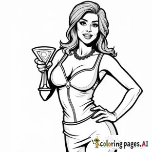 create a coloring book page of a cocktail waitress at a casino in reno