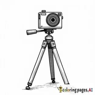create a coloring page with a camera and tripod
