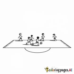 Create an image of multiple kids soccer game with a blank area at center field