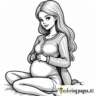 create me a coloring sheet of a pregnant barbie knitting a Christmas sweater for her baby