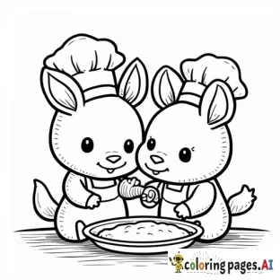 Cute animals wearing clothes that are baking together