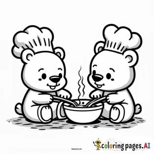 cute cartoon bears cooking in kitchen
