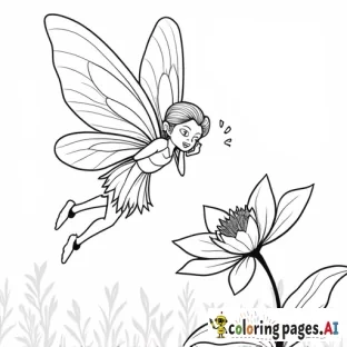 Cute fairy flying above a flower