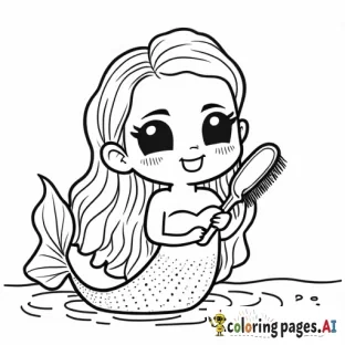 cute kawaii mermaid brushing her hair